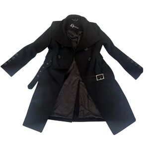 Guess Women’s Black Belted Wool Blend Coat Double Breasted Size M